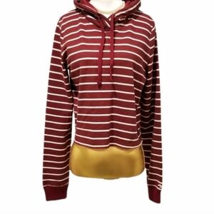 Hollister Maroon and White Striped Print Pullover Crop Sweatshirt Hoodie NWT